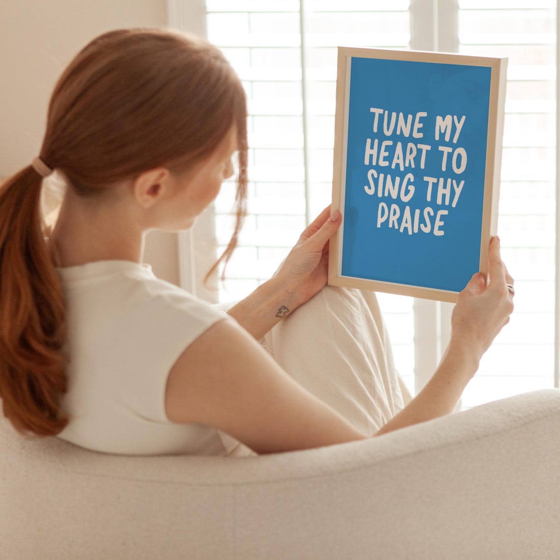 Tune My Heart to Sing Thy Praise Bold Blue Background Poster - Image 4