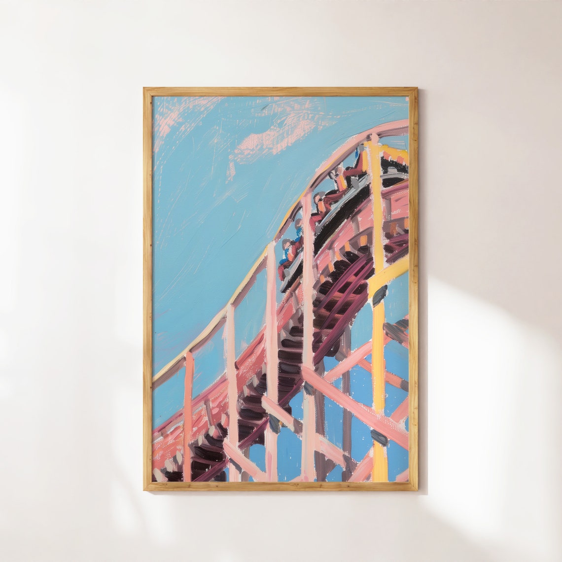 Pastel Rollercoaster Painting Retro Amusement Park Art Poster