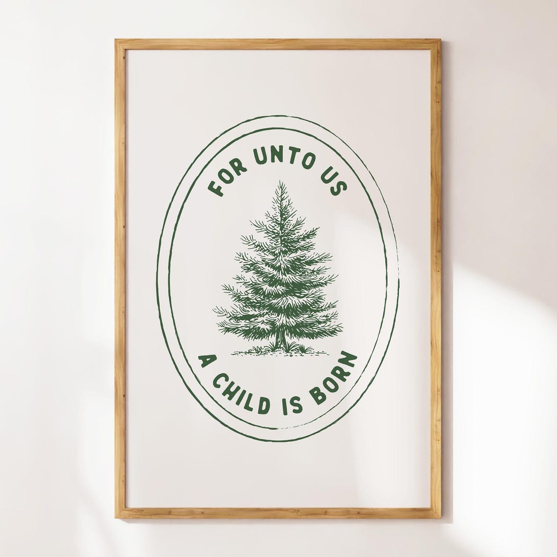 For Unto Us A Child Is Born Green Ink Christmas Tree Stamp Poster - Image 4