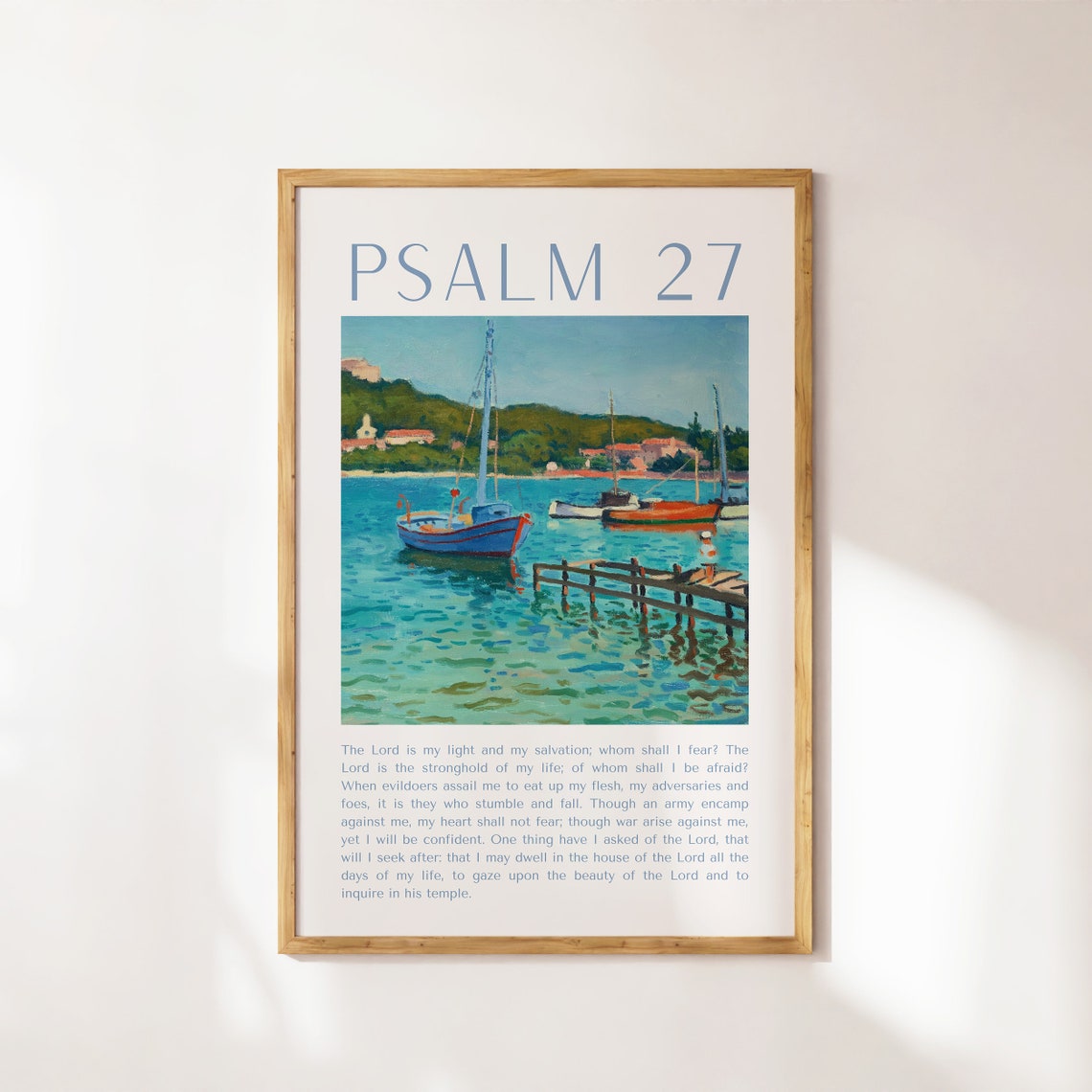 Psalm 27 Sailboat Harbor Painting Cream Scripture Verse Poster - Image 4
