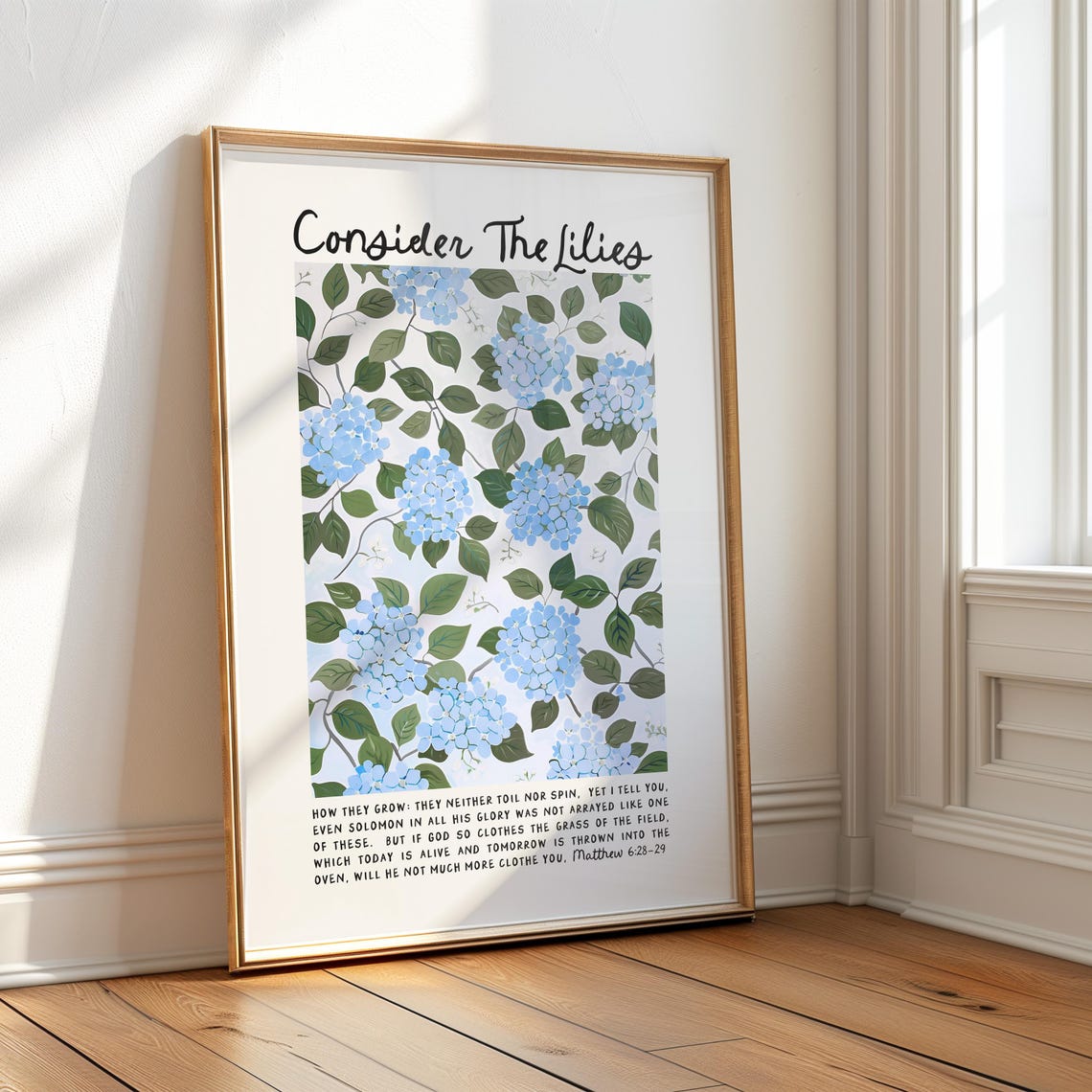 Consider The Lilies Blue Hydrangea Pattern Matthew 6 28 29 Poster - Image 2