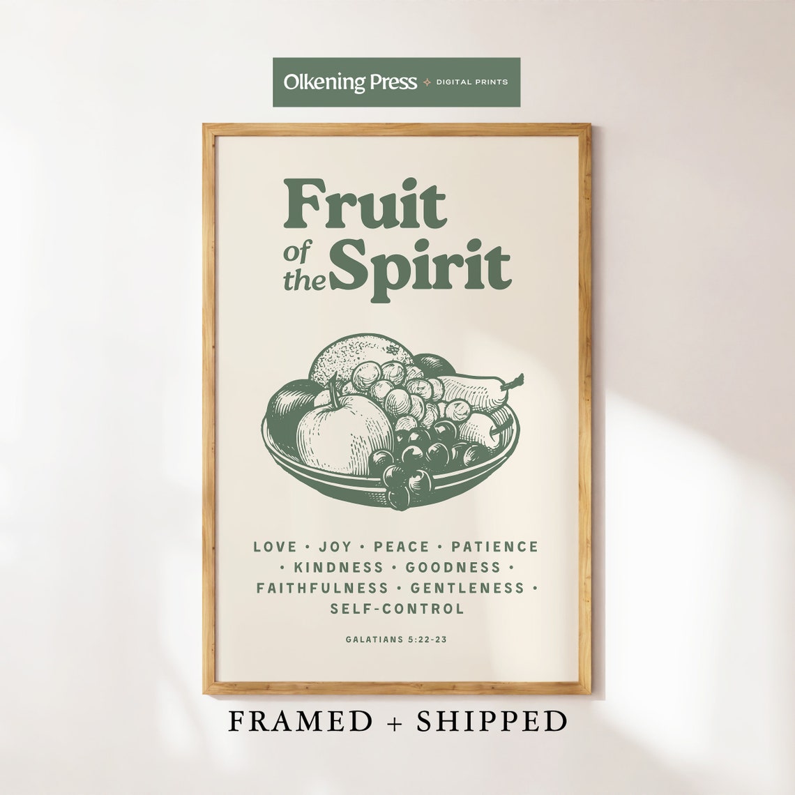 Fruit of the Spirit Vintage Engraved Fruit Bowl Scripture Poster