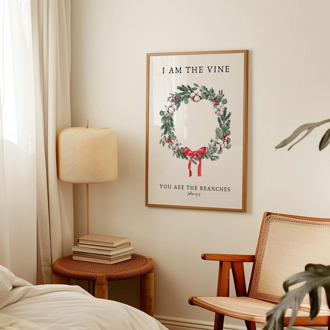 I Am The Vine You Are The Branches John 155 Christmas Wreath Poster - Image 3