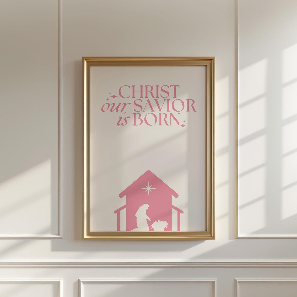 Christ Our Savior Is Born Pink Nativity Scene Christmas Poster