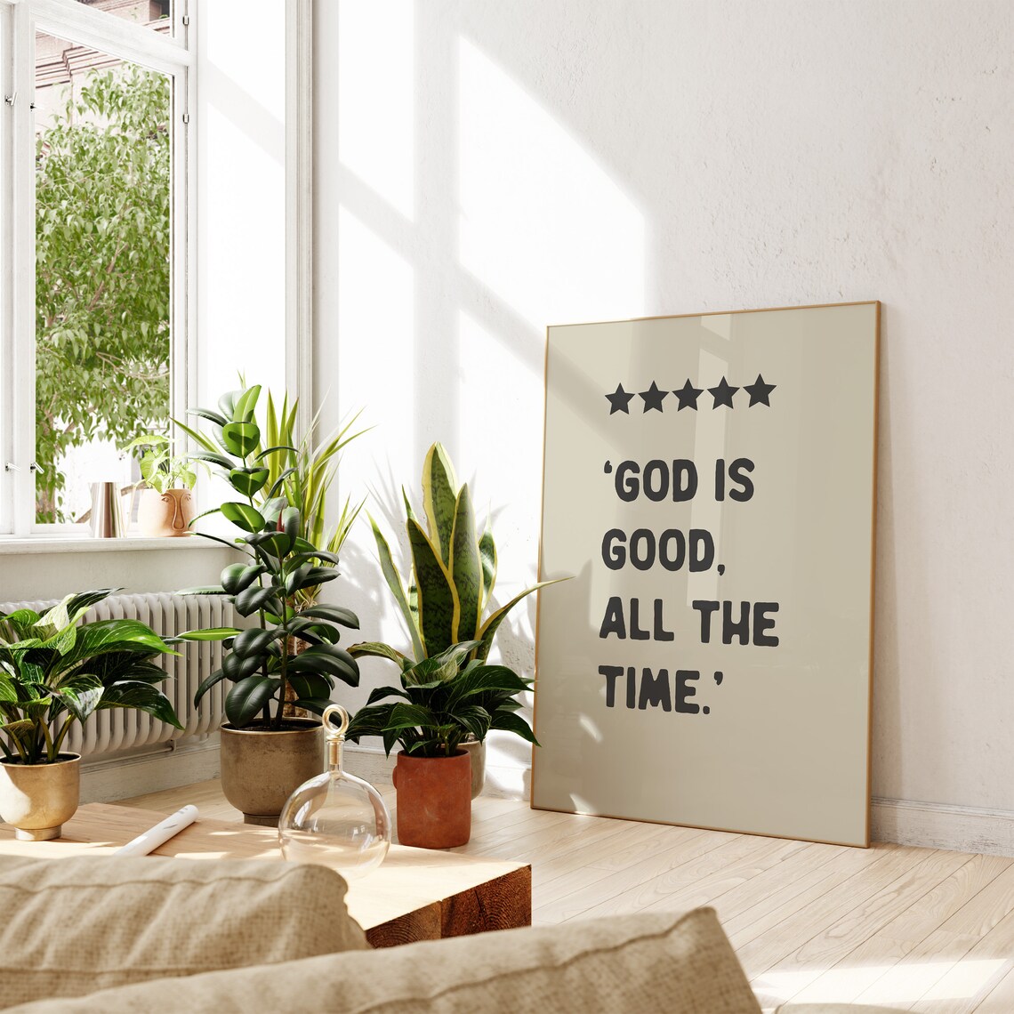 God Is Good All The Time Black Typography Star Christian Quote Wall Art - Image 3