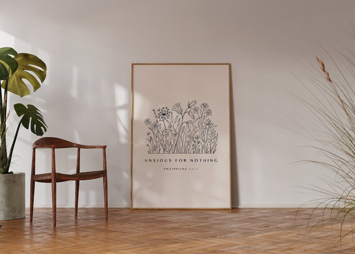 Philippians 4 Anxious For Nothing In Christian Aesthetic Wall Art Modern Christian Art Boho Wall Art Line Art Print - Image 4