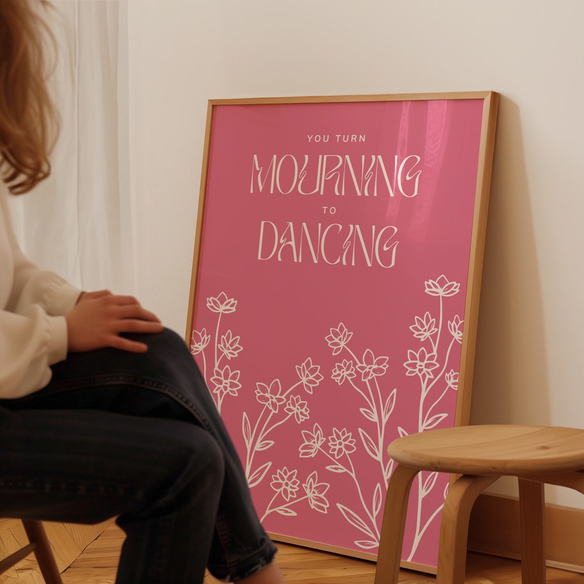 You Turn Mourning To Dancing Pink Floral Minimalist Bible Wall Art - Image 4