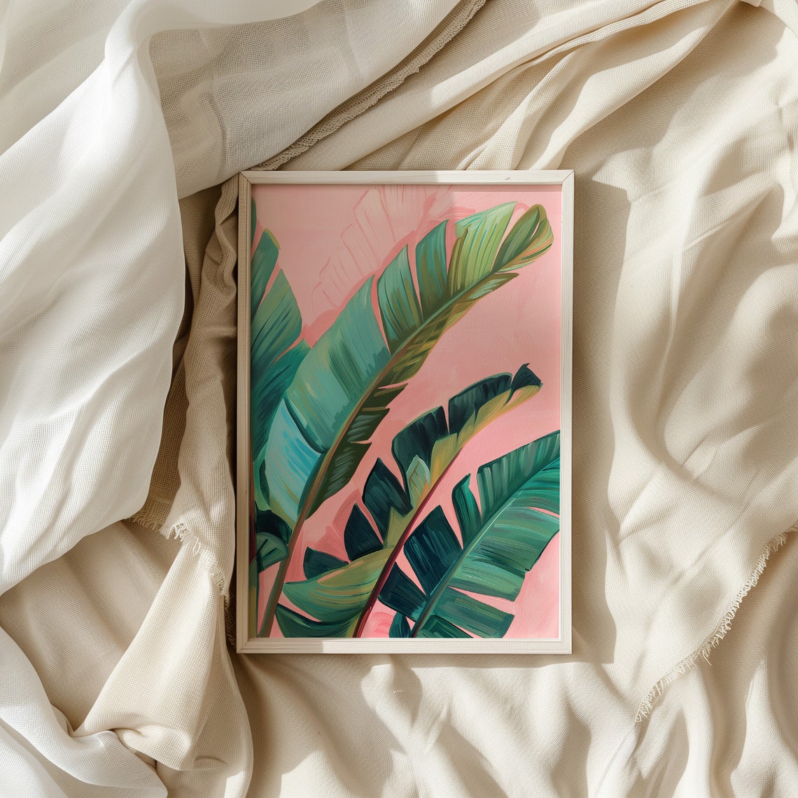 Pink Tropical Banana Leaf Painting Modern Botanical Wall Poster - Image 3