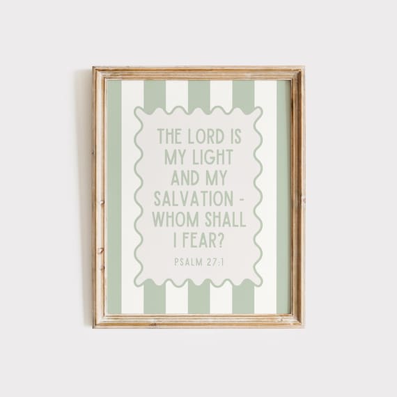 Psalm 27 1 The Lord Is My Light Sage Stripe Scalloped Frame Poster