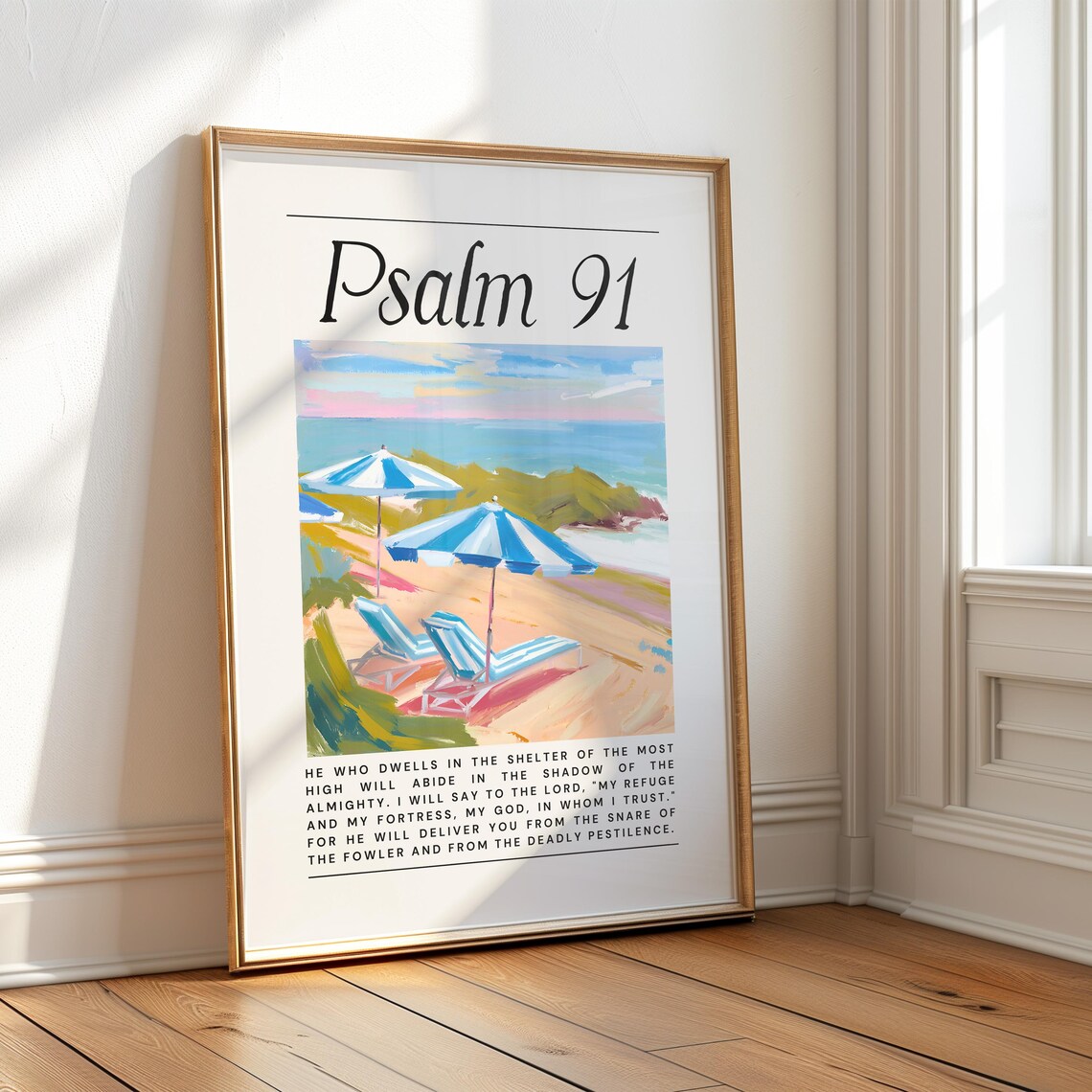 Psalm 91 He Who Dwells Beach Umbrella Coastal Painting Art Poster - Image 4