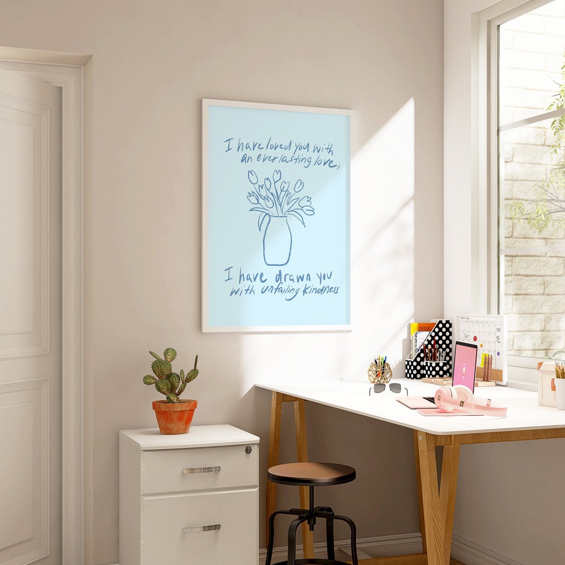 I Have Loved You With Everlasting Love Blue Floral Christian Poster - Image 2