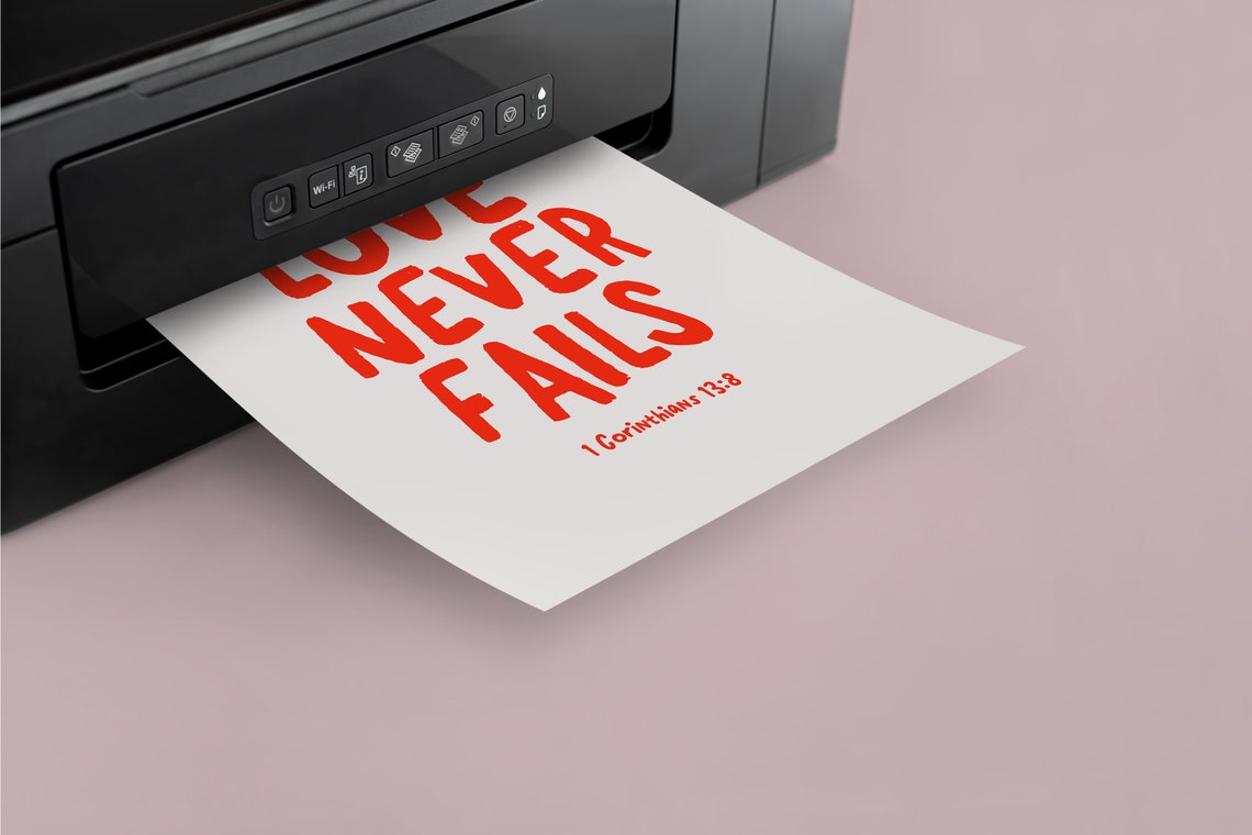 Love Never Fails 1 Corinthians 13:8 Bold Red Hand Lettered Poster - Image 3