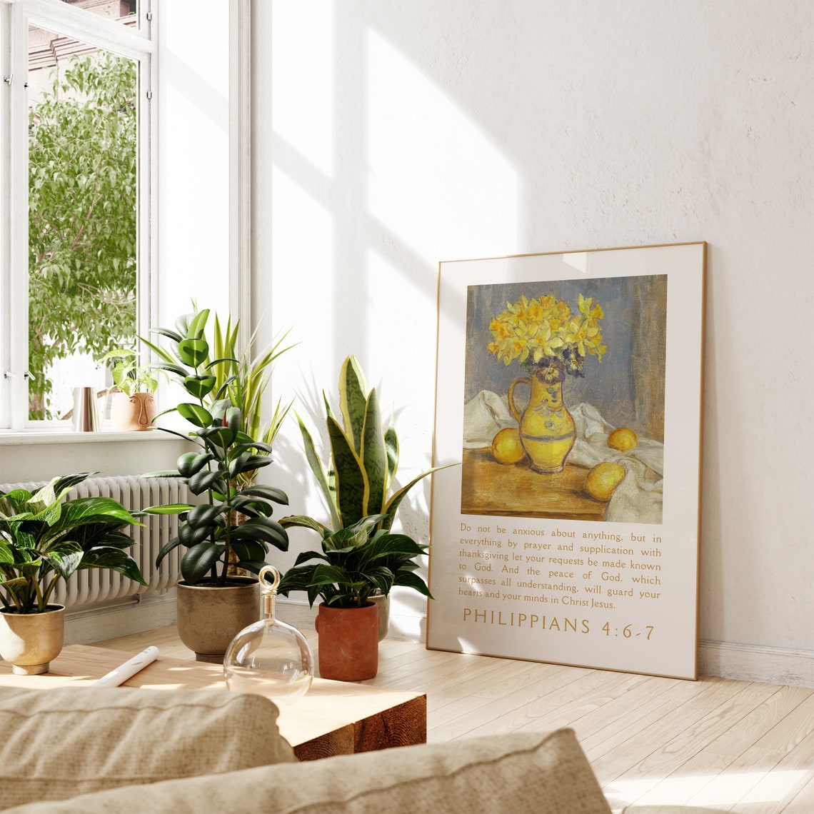 Philippians 4 Do Not Be Anxious Sunny Daffodil Still Life Poster - Image 3