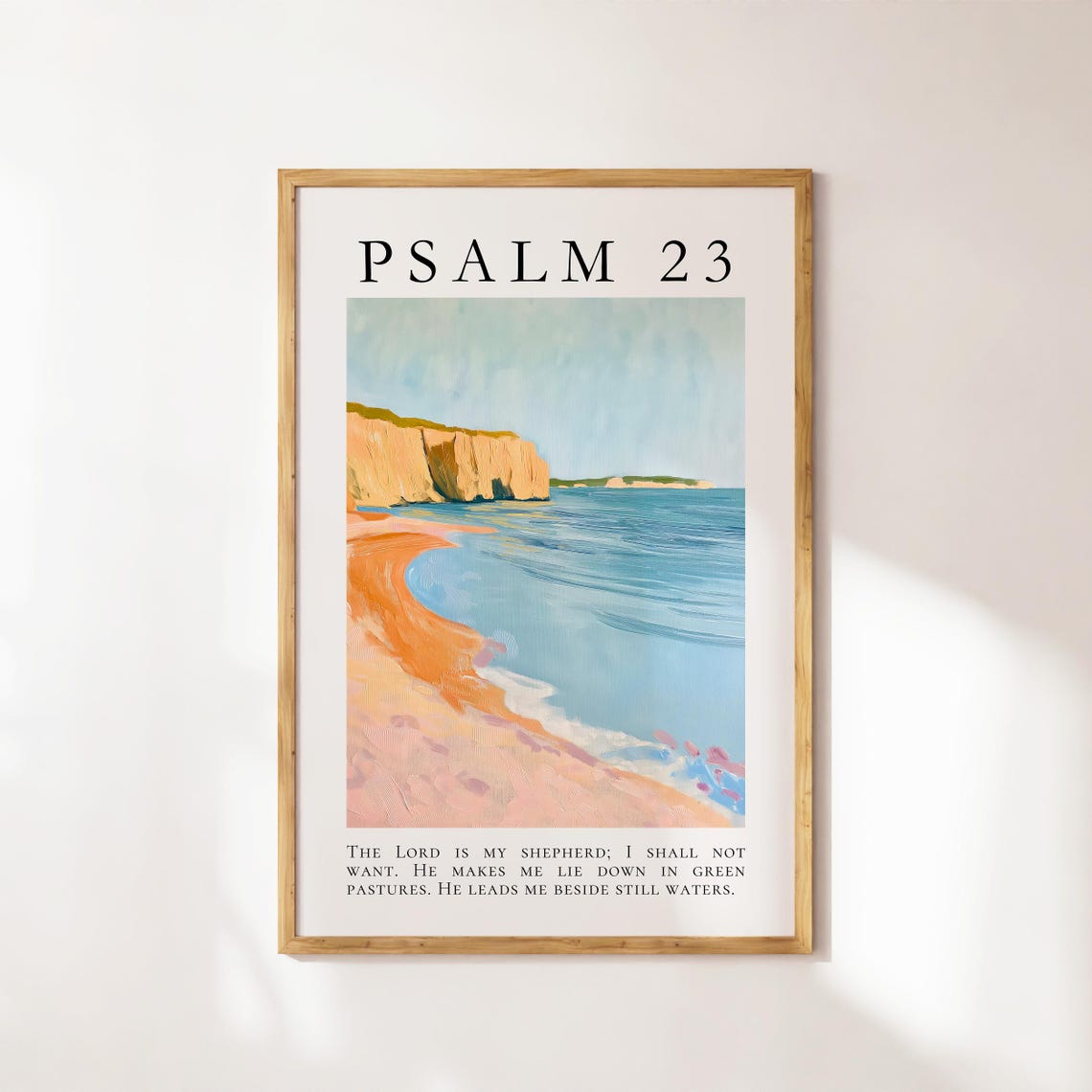 Psalm 23 The Lord Is My Shepherd Coastal Beach Cliff Painting Poster