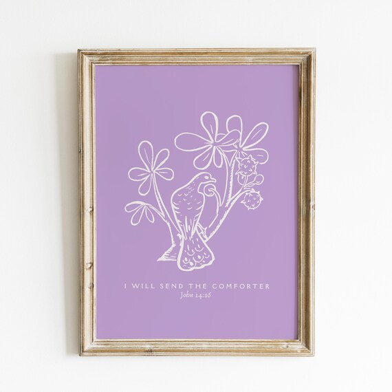 I Will Send the Comforter John 14:16 Purple Dove Line Art Poster