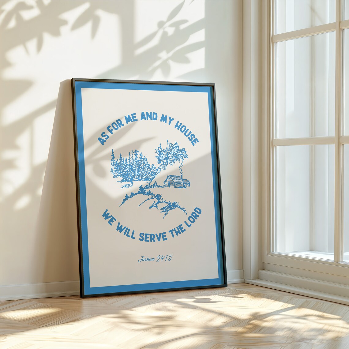 Joshua 24 15 We Will Serve The Lord Light Blue Cabin Bible Verse Wall Art - Image 3