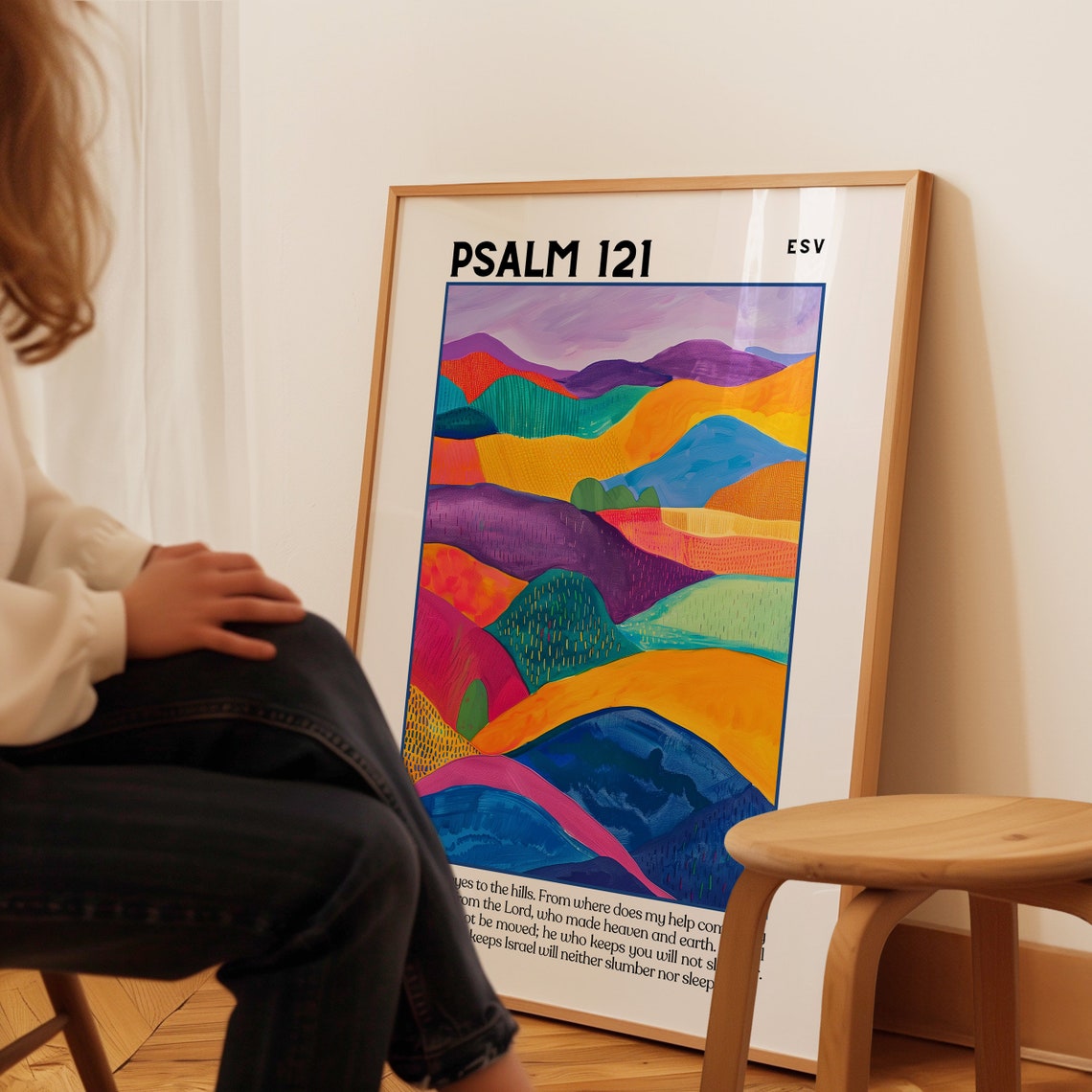 Psalm 121 ESV I Lift Up My Eyes Colorful Abstract Hills Bible Poster - Image 3