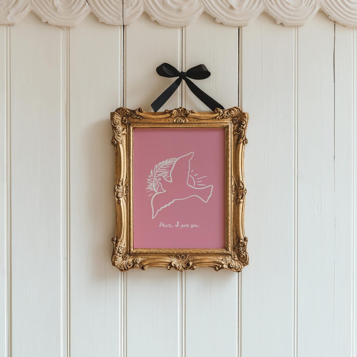 Peace I Give You Dove Pink Christian Line Art Scripture Poster - Image 4