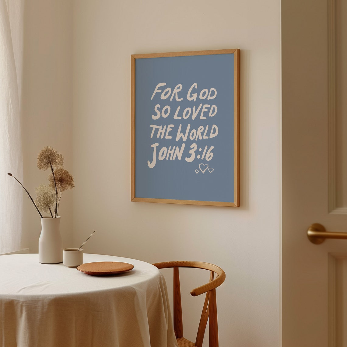 John 3:16 For God So Loved the World Blue Nursery Script Poster - Image 2