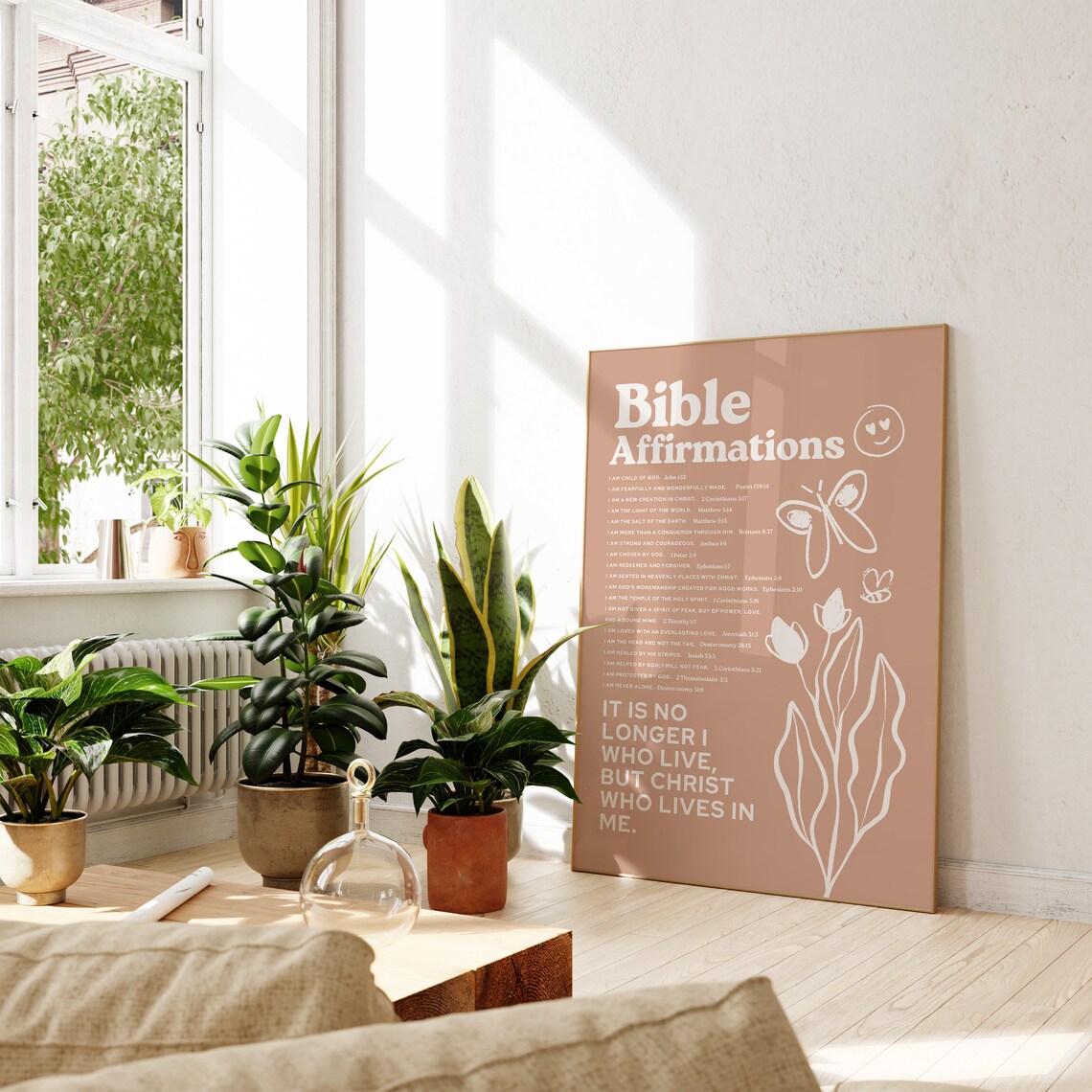 Bible Affirmations Terracotta Scripture List Butterfly Doodle Trendy Poster - Image 3