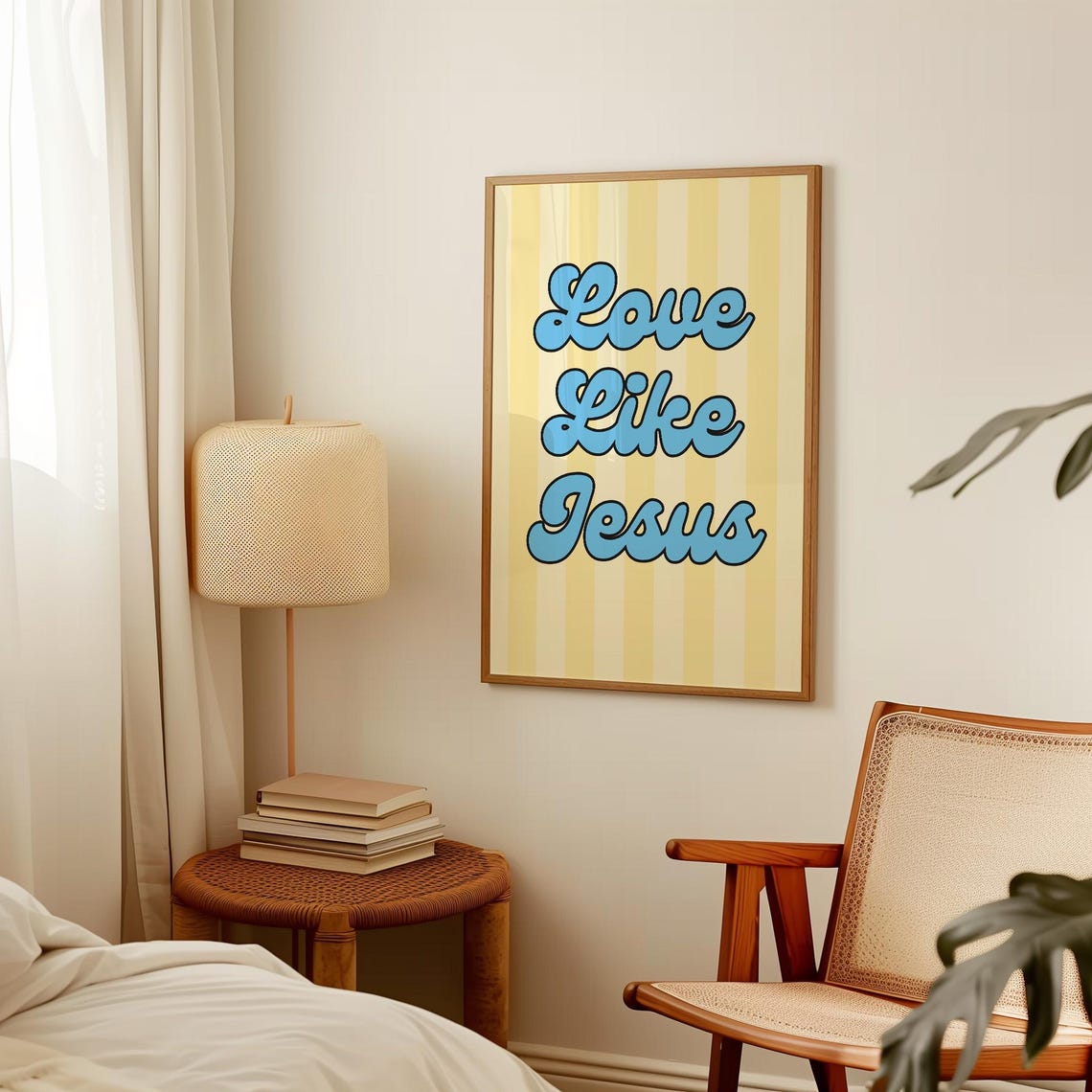 Love Like Jesus Retro Bubble Letter Striped Yellow Blue Poster - Image 3