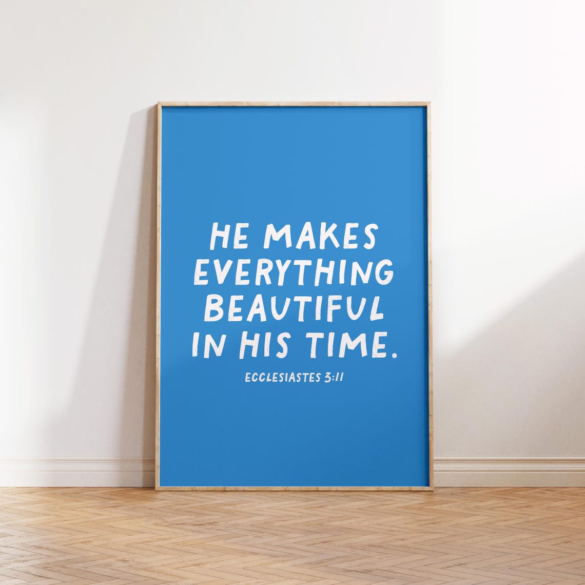 Ecclesiastes 3:11 Beautiful In His Time Blue Hand Lettered Poster