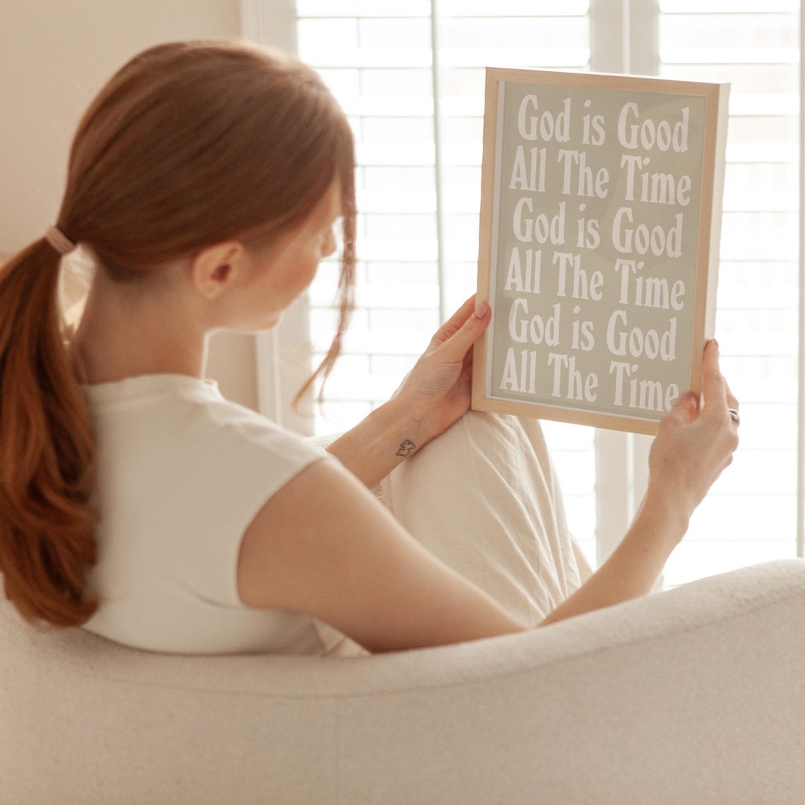 God Is Good All The Time Repeated White Typography Taupe Poster - Image 4