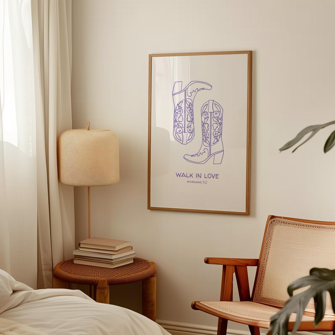 Walk In Love Ephesians 5 2 Purple Cowboy Boot Line Art Poster - Image 3