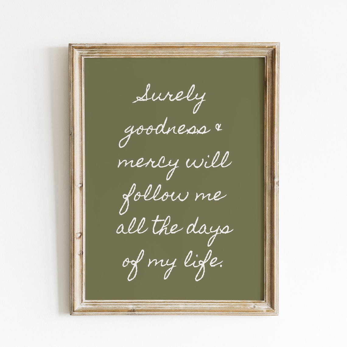 Surely Goodness And Mercy Follow Me Green Script Psalm Poster