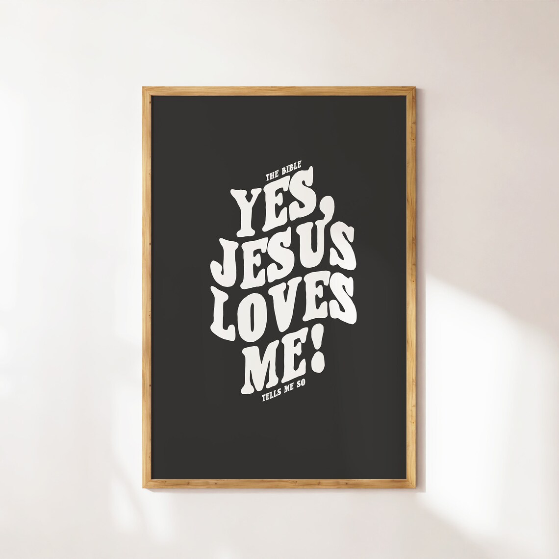 Yes Jesus Loves Me Retro Wavy Type Charcoal Christian Poster - Image 4