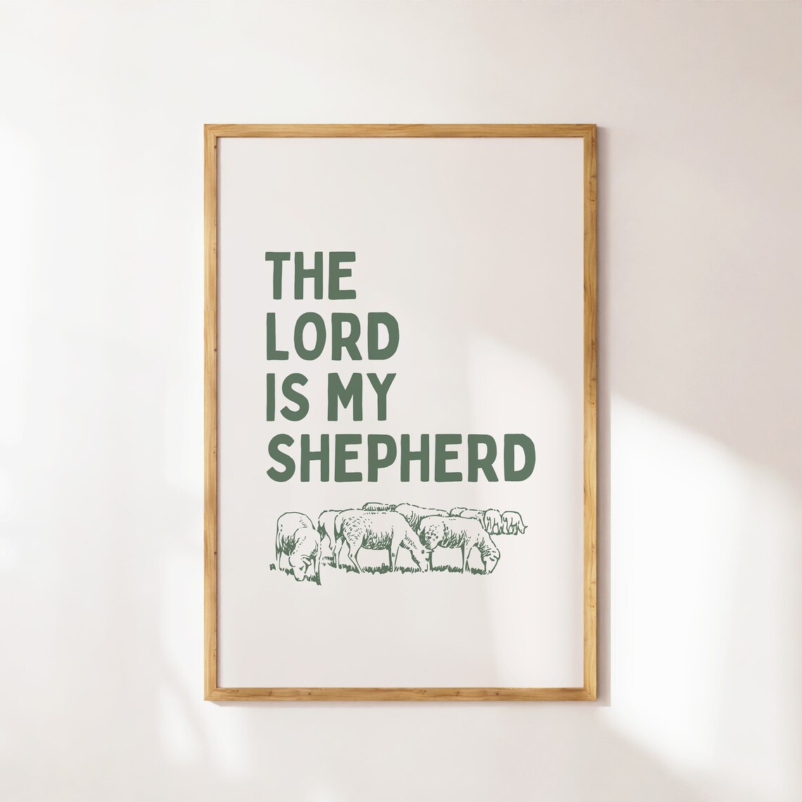 The Lord Is My Shepherd Sage Green Sheep Illustration Christian Wall Art - Image 4