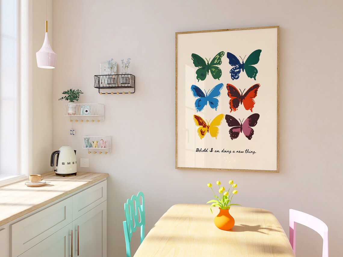 Behold I Am Doing a New Thing Colorful Watercolor Butterflies Art Poster - Image 4
