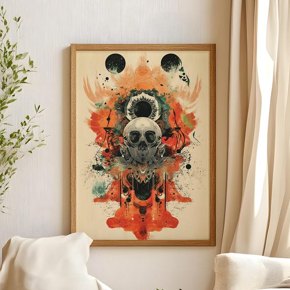 Ethereal Skull Art Print Gothic Surrealist Wall Occultinspired Abstract Decor