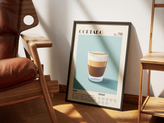 Cortado Coffee Art Poster Vintage Wall Decor Shop Lover Gift Kitchen Print Home Office