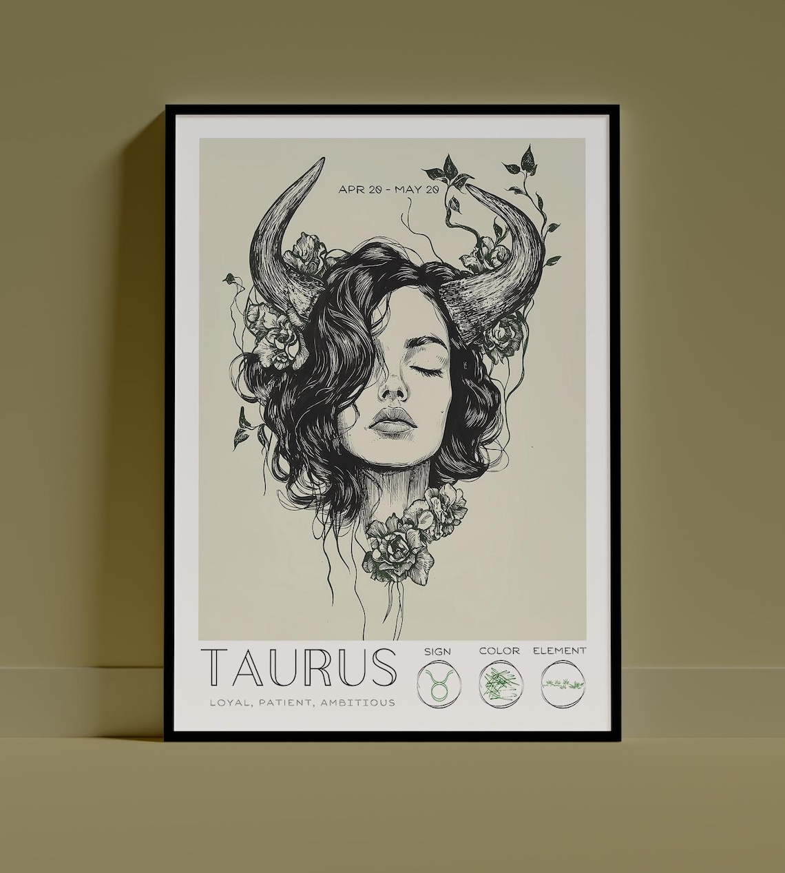 Taurus Zodiac Wall Art Poster, Astrology Decor Print
