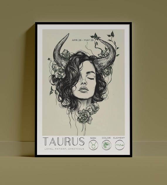 Taurus Zodiac Wall Art Poster, Astrology Decor Print