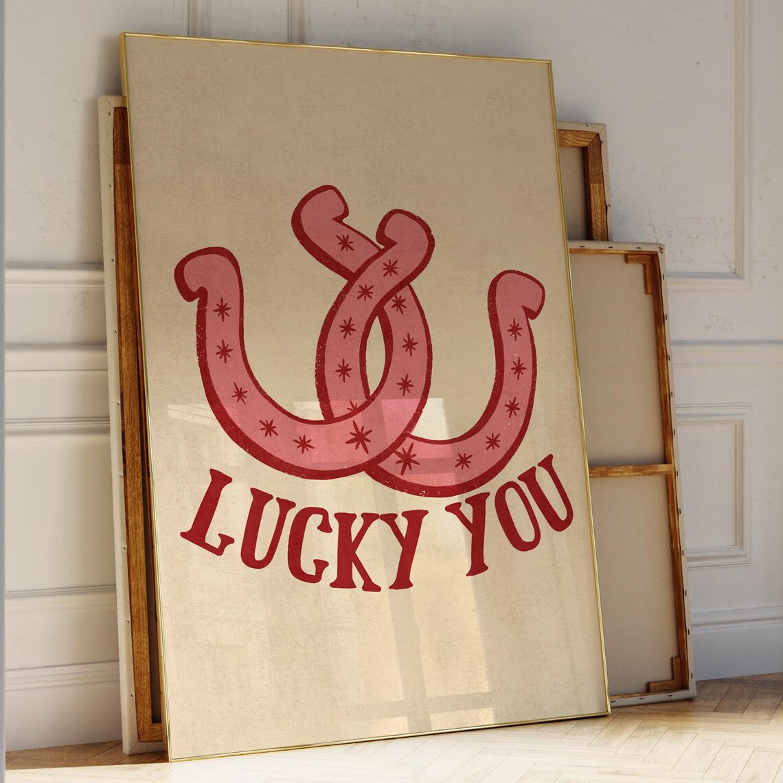Lucky You Vintage Horseshoe Typography Art Print