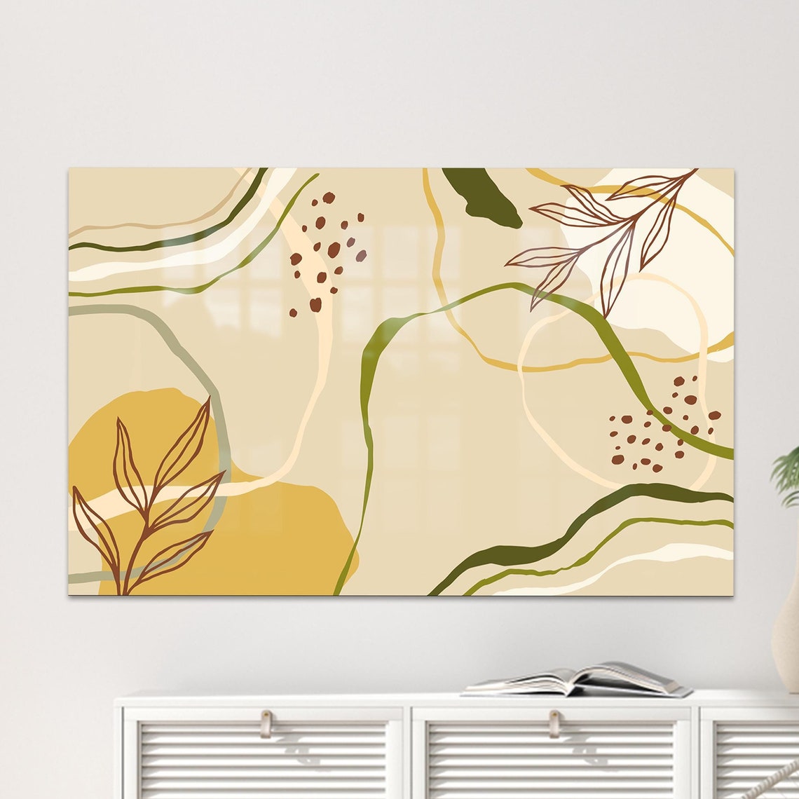 Beige Botanical Line Art Olive Abstract Minimalist Wall Poster