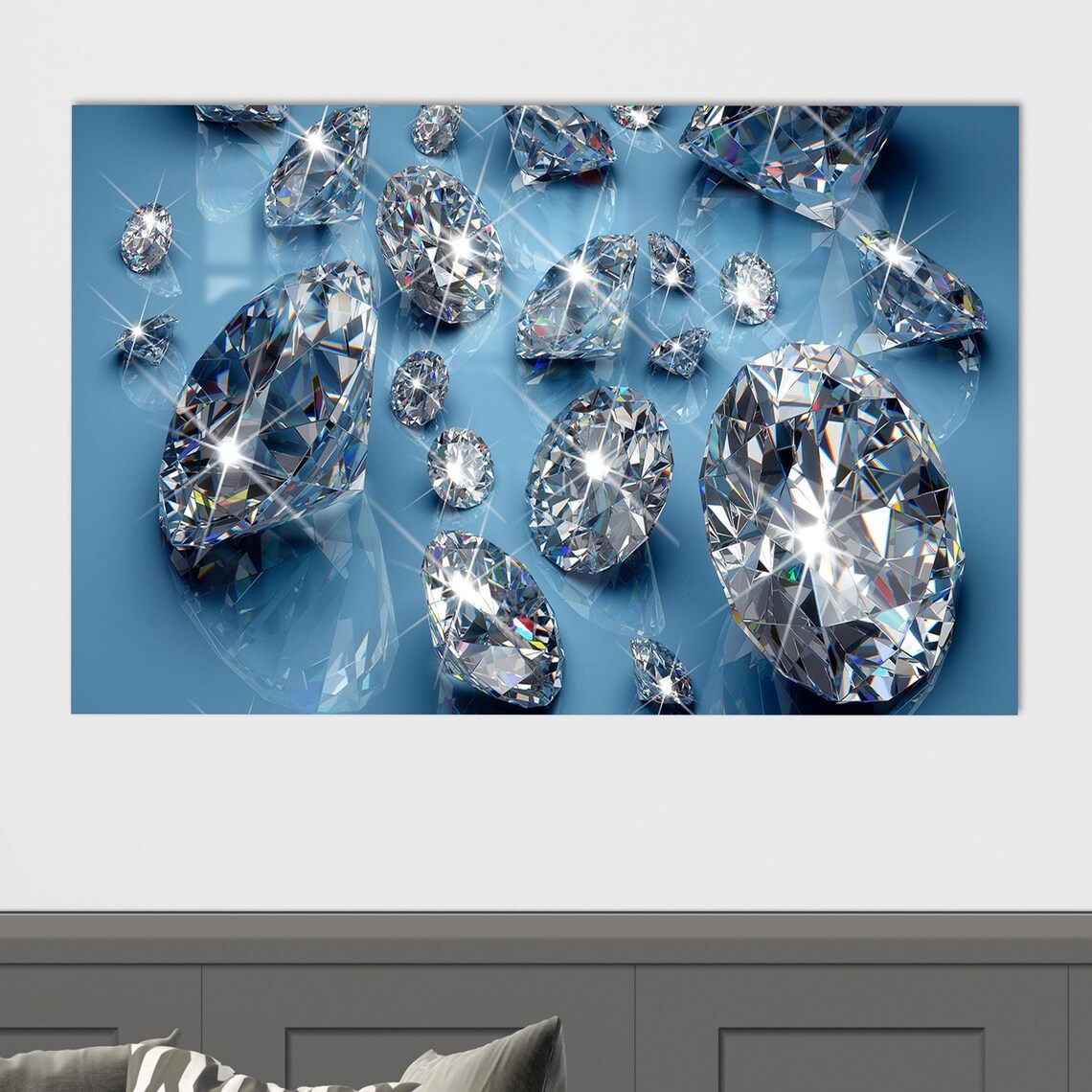Sparkling Diamonds Blue Background Luxury Jewelry Wall Poster