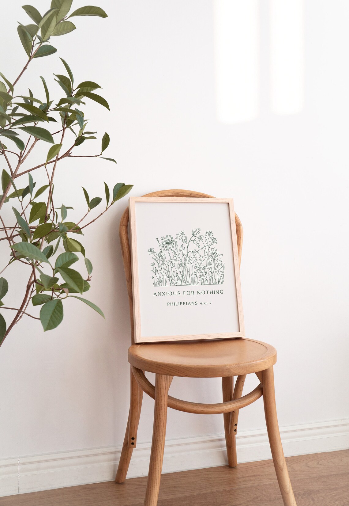 Anxious for Nothing Philippians 4 6 7 Green Botanical Line Art Christian Poster - Image 4