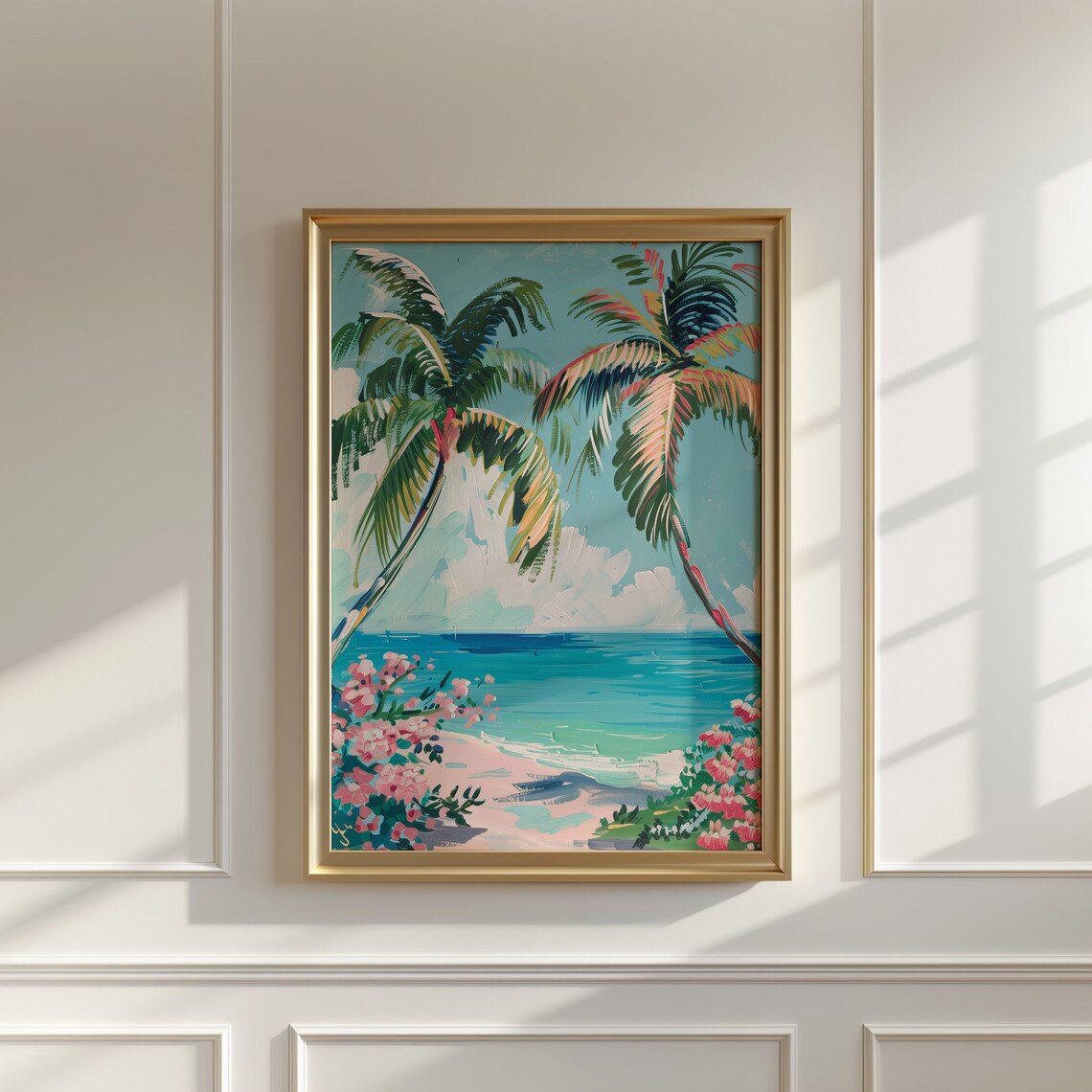 Colorful Palm Tree Tropical Beach Painting Coastal Art Poster - Image 4