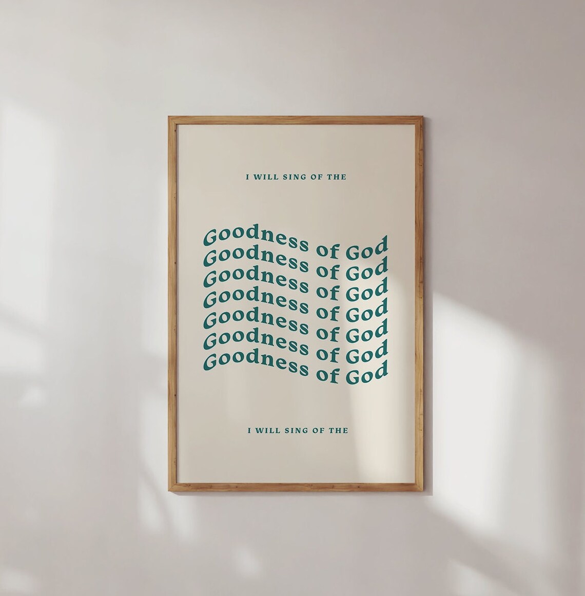 I Will Sing of the Goodness of God Teal Wavy Retro Art Poster - Image 3