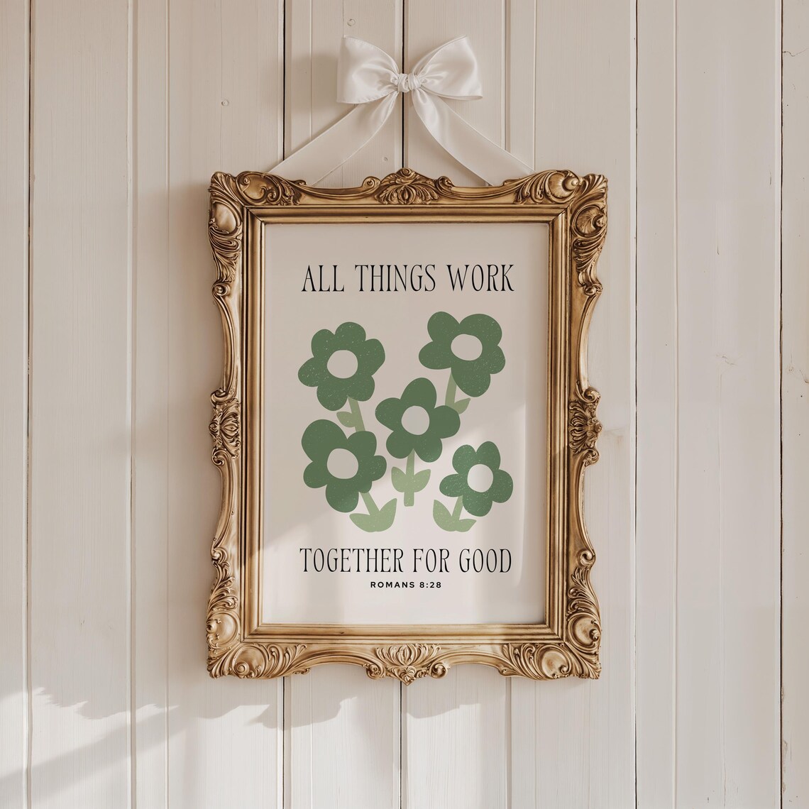 All Things Work Together For Good Romans 8:28 Green Floral Poster - Image 4