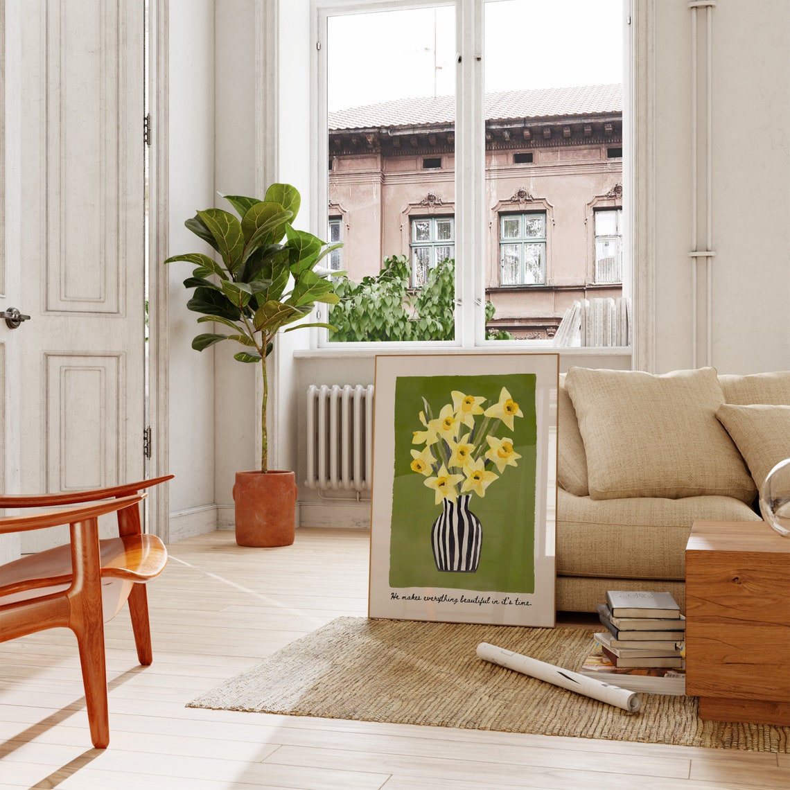He Makes Everything Beautiful Daffodil Watercolor Verse Poster - Image 3