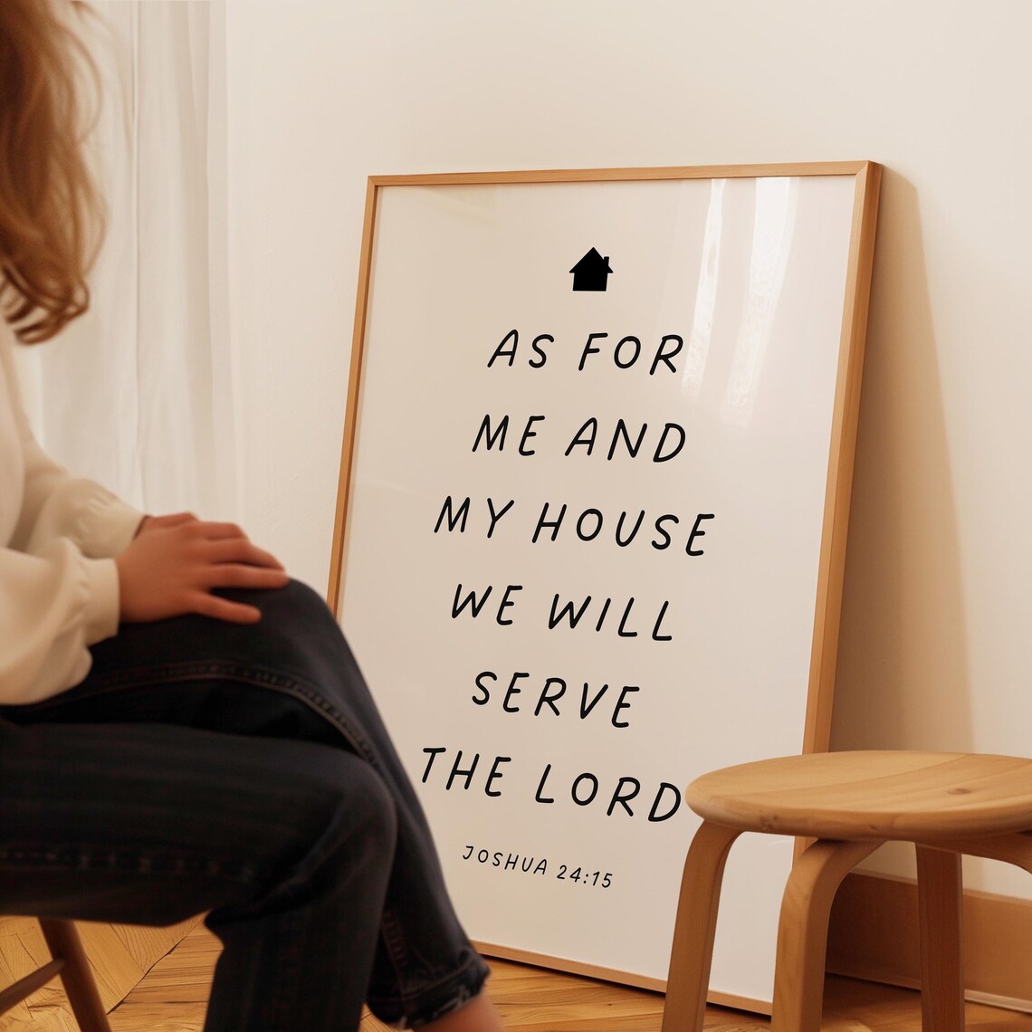 As For Me And My House Joshua 24 15 Cream Black Typography Faith Poster - Image 4