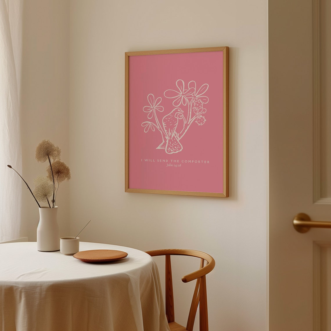 John 14:16 I Will Send the Comforter Dove Pink Christian Art Poster - Image 3