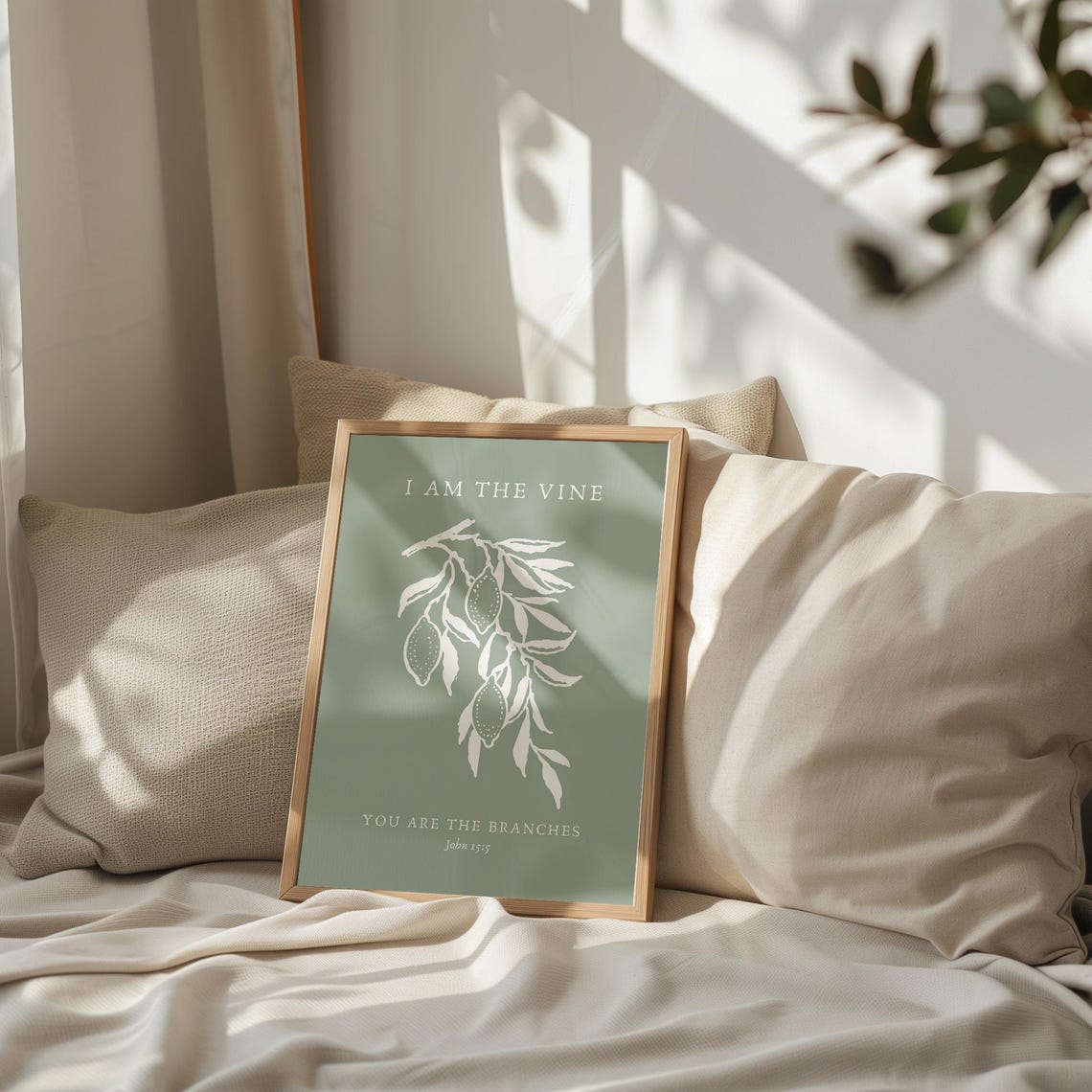I Am The Vine You Are The Branches John 15 5 Sage Green Olive Poster - Image 2