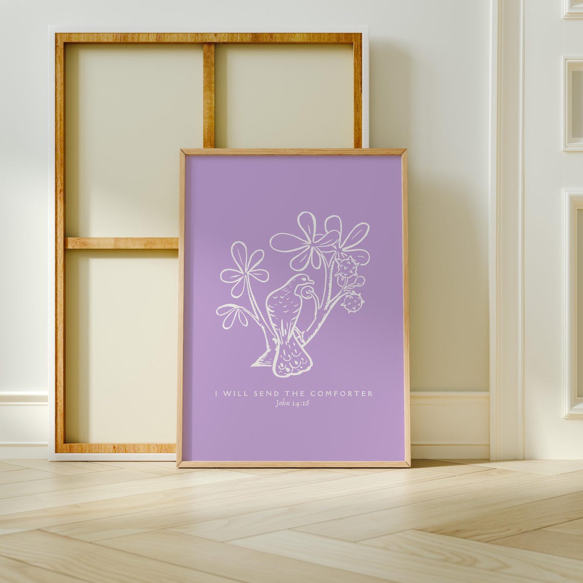 I Will Send the Comforter John 14:16 Purple Dove Line Art Poster - Image 4