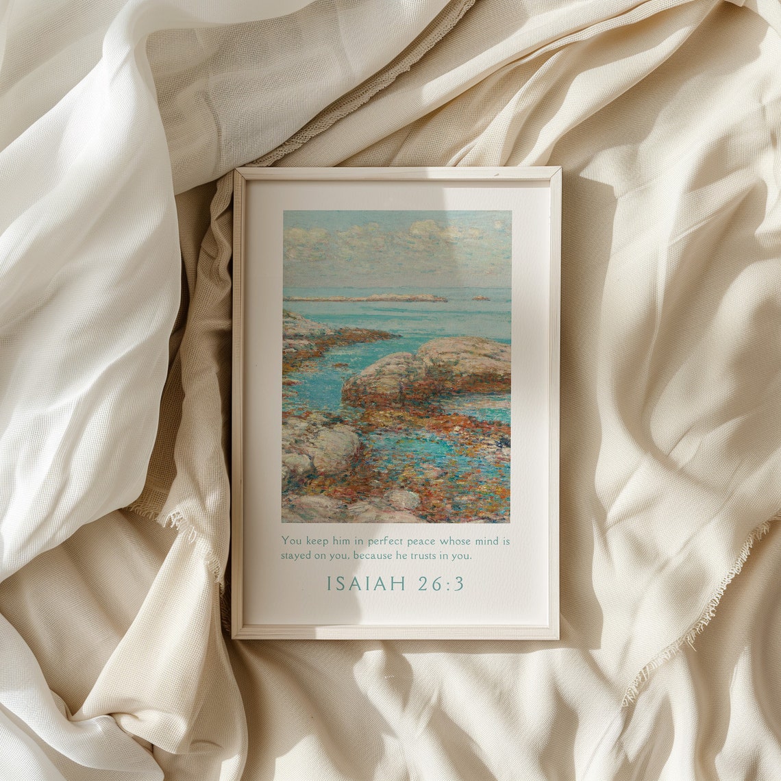 Isaiah 26 3 Perfect Peace Coastal Impressionist Bible Verse Wall Art - Image 4