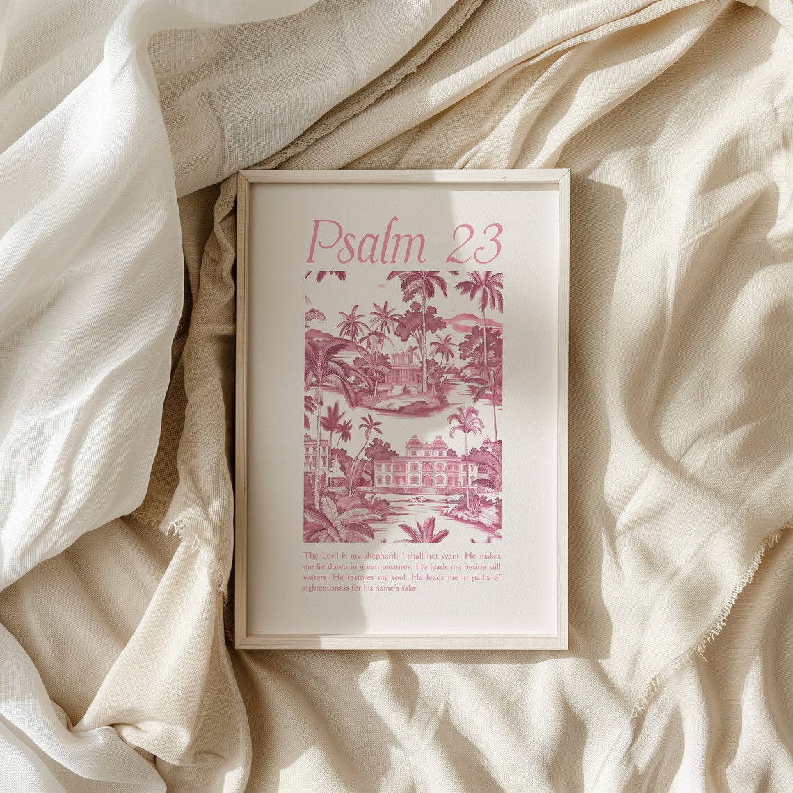 Psalm 23 Pink Toile Chinoiserie Tropical Scripture Verse Poster - Image 3